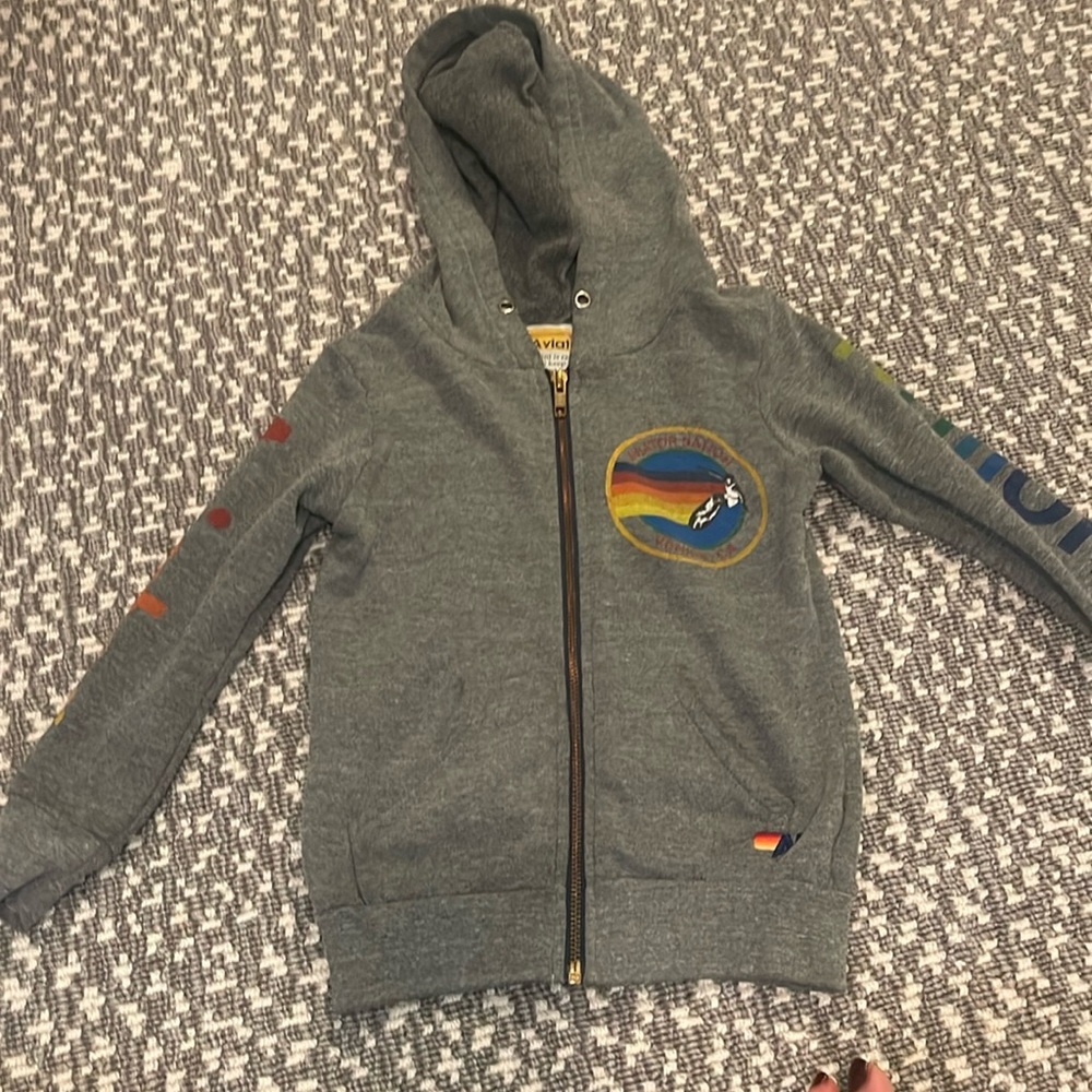 Aviator Nation Kids UNISEX grey zip hoodie size 4